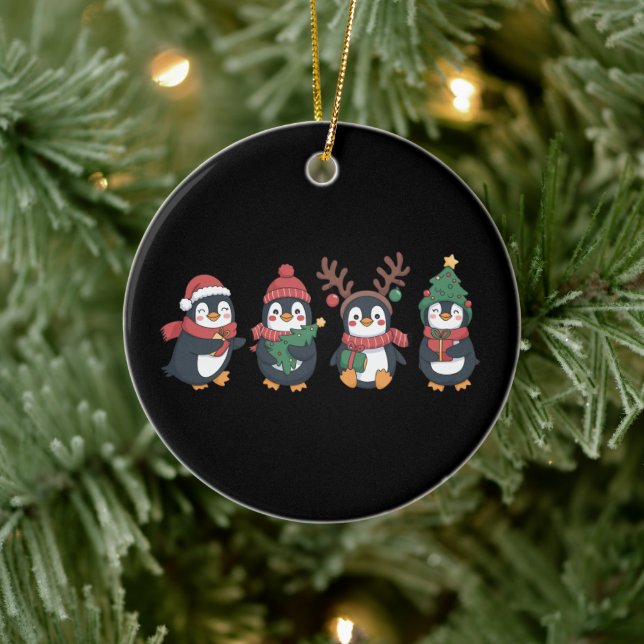 Christmas Penguin Lover Cute Animals Family Xmas Ceramic Tree Decoration (Tree)