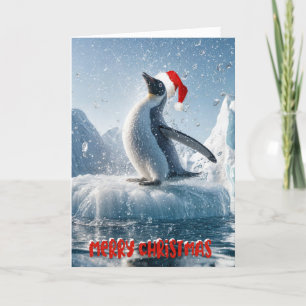 Christmas Penguin On An Iceberg Holiday Card