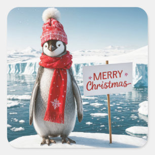 Christmas Penguin On An Iceberg Square Sticker
