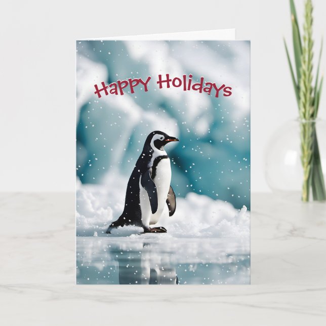 Christmas Penguin On Iceberg Holiday Card (Front)