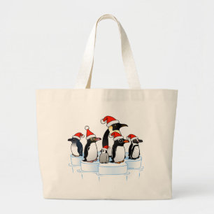 Christmas Penguin Party Large Tote Bag