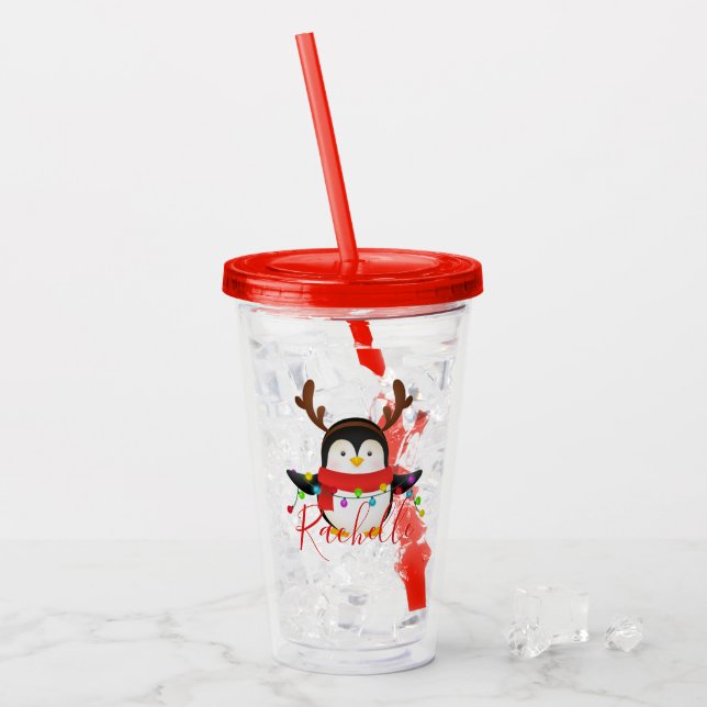 Christmas penguin personalised acrylic tumbler (Front Ice)