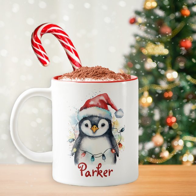 Christmas Penguin Personalised Kids Mug (Cute Christmas Penguin Mug )