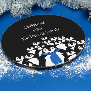 Christmas Penguin Personalised Party Round Paper Coaster