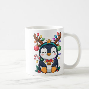 Christmas Penguin Reindeer Lights Holiday Animal K Coffee Mug