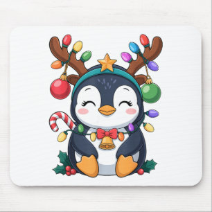 Christmas Penguin Reindeer Lights Holiday Animal K Mouse Mat