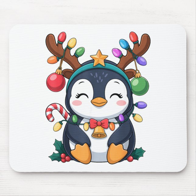 Christmas Penguin Reindeer Lights Holiday Animal K Mouse Mat (Front)