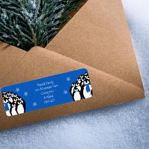Christmas Penguin Return Address Blue