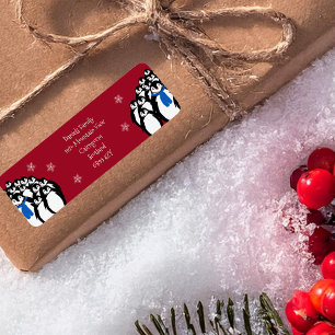 Christmas Penguin Return Address Red