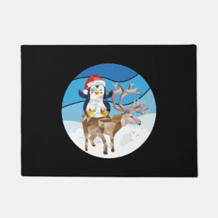 christmas Penguin riding a elk Doormat