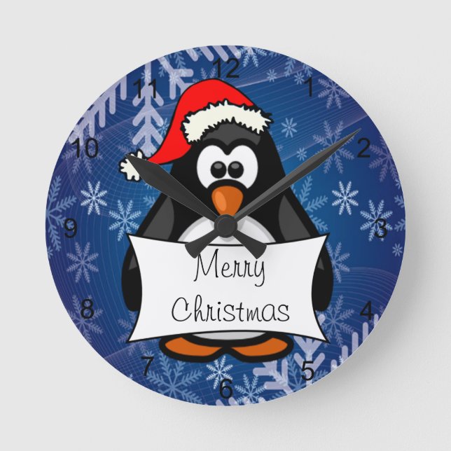 Christmas Penguin Round Clock (Front)