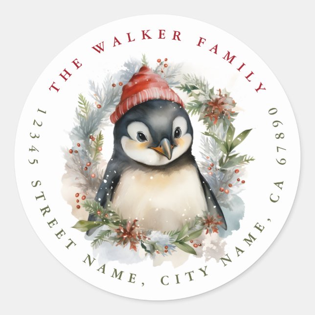 Christmas Penguin Round Stickers (Front)