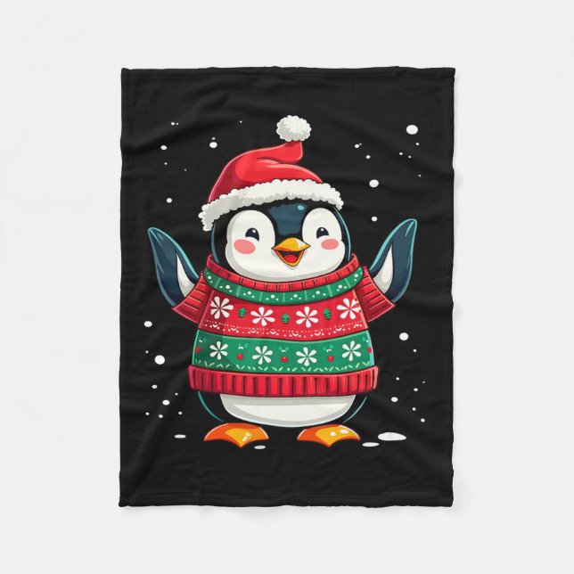 Christmas Penguin Santa  Fleece Blanket (Front)