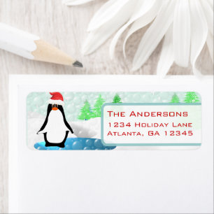 Christmas Penguin Santa Hat Return Address