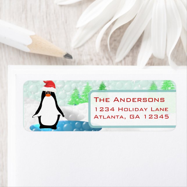 Christmas Penguin Santa Hat Return Address (Insitu)