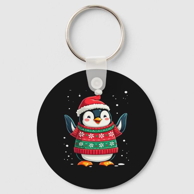 Christmas Penguin Santa  Key Ring (Front)