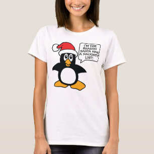 Christmas Penguin Santa Naughty List T-Shirt