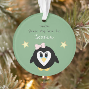 Christmas penguin Santa stop here green Ornament