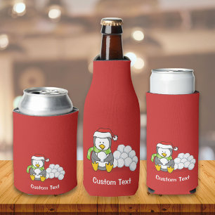 Christmas penguin sitting with snow balls bottle cooler