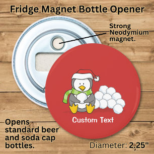 Christmas penguin sitting with snow balls bottle opener