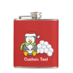 Christmas penguin sitting with snow balls hip flask