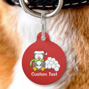 Christmas penguin sitting with snow balls pet tag