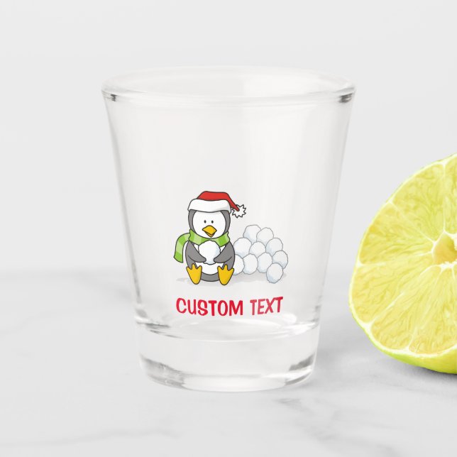 Christmas penguin sitting with snow balls shot glass (Front)