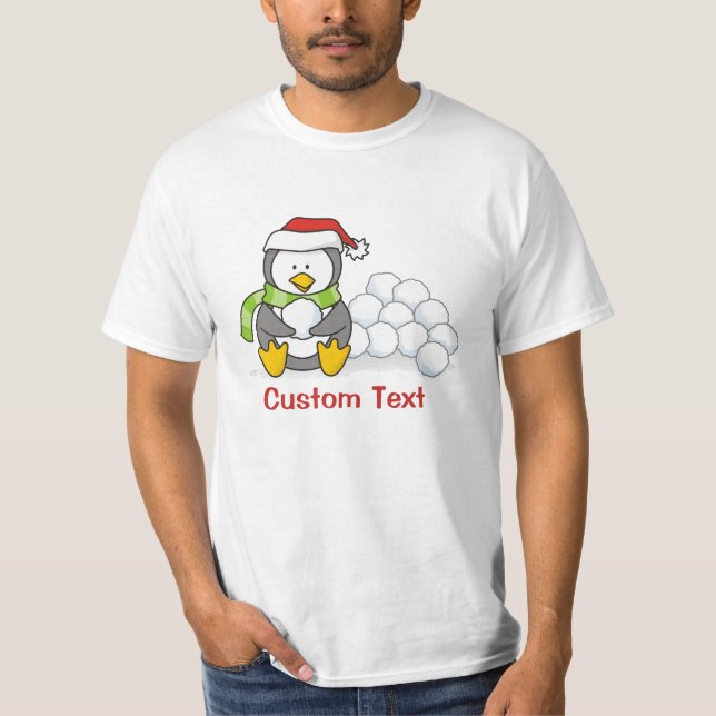 Christmas penguin sitting with snow balls T-Shirt (Front)