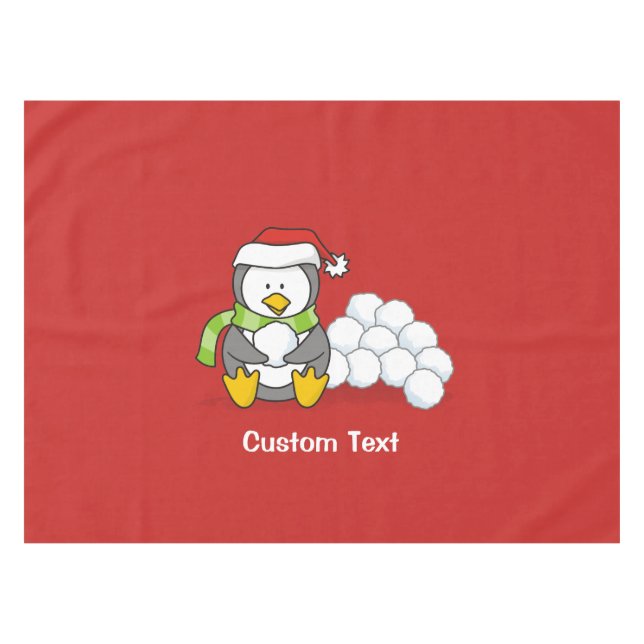 Christmas penguin sitting with snow balls tablecloth (Front (Horizontal))