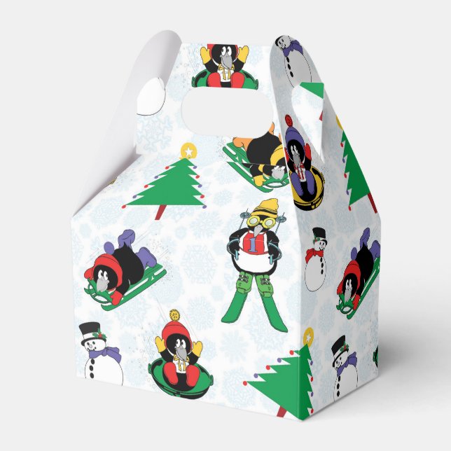 Christmas penguin skiing favour box (Front Side)