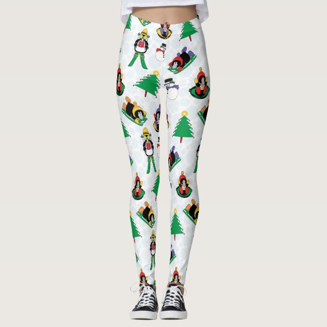 Christmas penguin skiing leggings (Front)