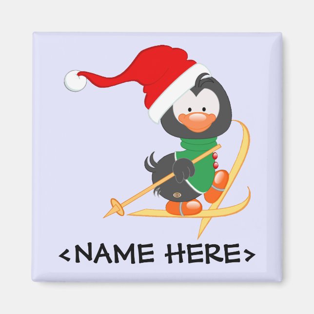 Christmas Penguin Skiing Magnet (Front)