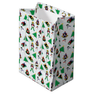 Christmas penguin skiing medium gift bag