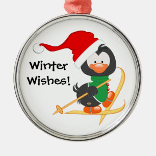 Christmas Penguin Skiing Metal Tree Decoration