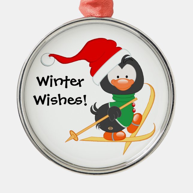 Christmas Penguin Skiing Metal Tree Decoration (Front)
