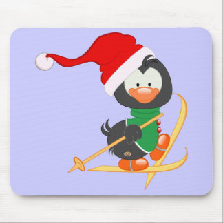 Christmas Penguin Skiing Mouse Mat
