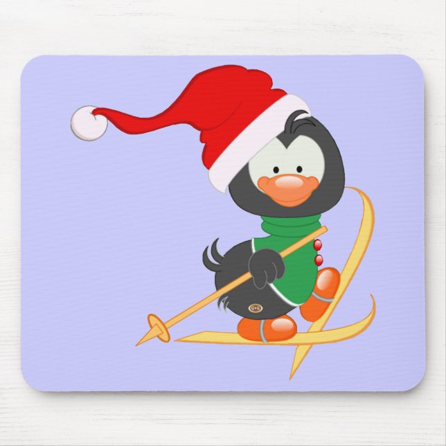 Christmas Penguin Skiing Mouse Mat (Front)