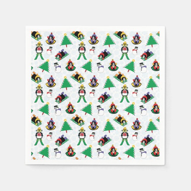 Christmas penguin skiing napkin (Front)