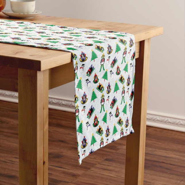 Christmas penguin skiing short table runner (In Situ)