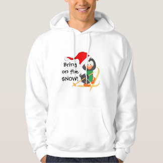 Christmas Penguin Skiing Snow Hoodie
