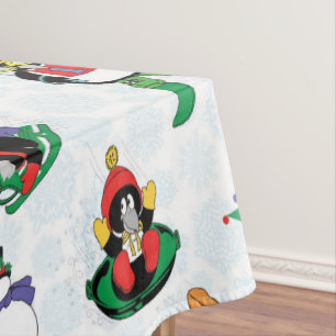Christmas penguin skiing tablecloth