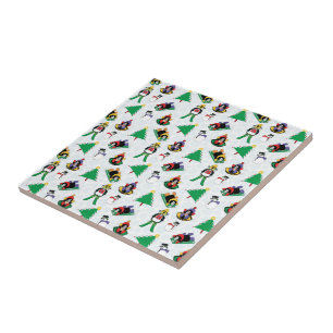 Christmas penguin skiing tile