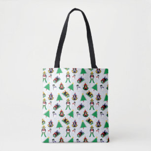 Christmas penguin skiing tote bag