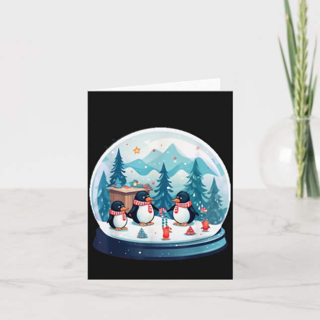 Christmas Penguin Snow Globe Scene Family Holiday  Card (Front)