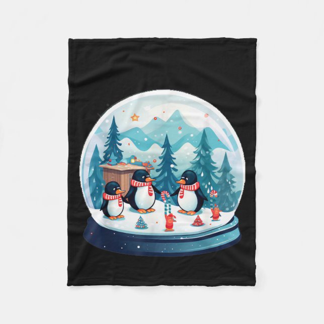 Christmas Penguin Snow Globe Scene Family Holiday  Fleece Blanket (Front)