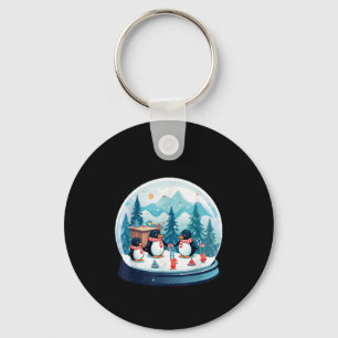 Christmas Penguin Snow Globe Scene Family Holiday Key Ring