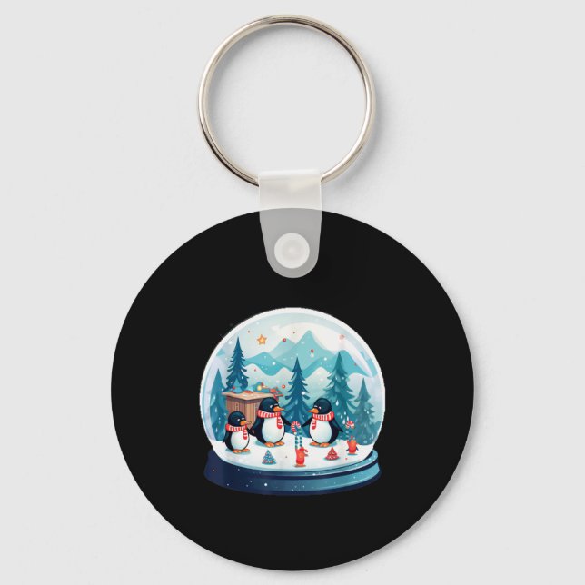 Christmas Penguin Snow Globe Scene Family Holiday  Key Ring (Front)
