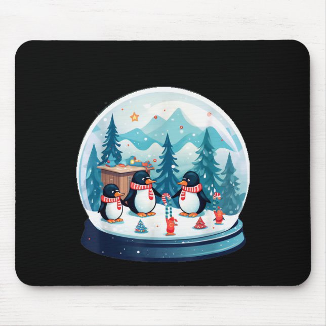Christmas Penguin Snow Globe Scene Family Holiday  Mouse Mat (Front)