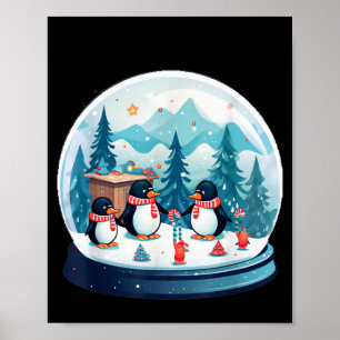 Christmas Penguin Snow Globe Scene Family Holiday Poster