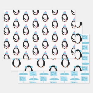 Christmas Penguin Snowflakes Whimsical Wrapping Paper Sheet